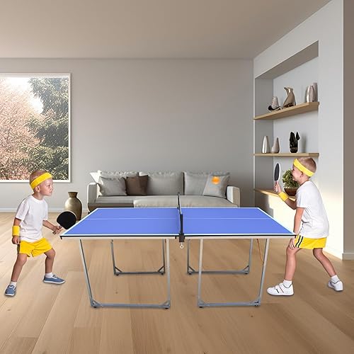 Miniatura 8 de Petfu Mesa de ping pong, plegable, portátil, con red y 2 paletas de ping pong y 3 bolas, sin montaje, para deportes de interiorexterior, tamaño