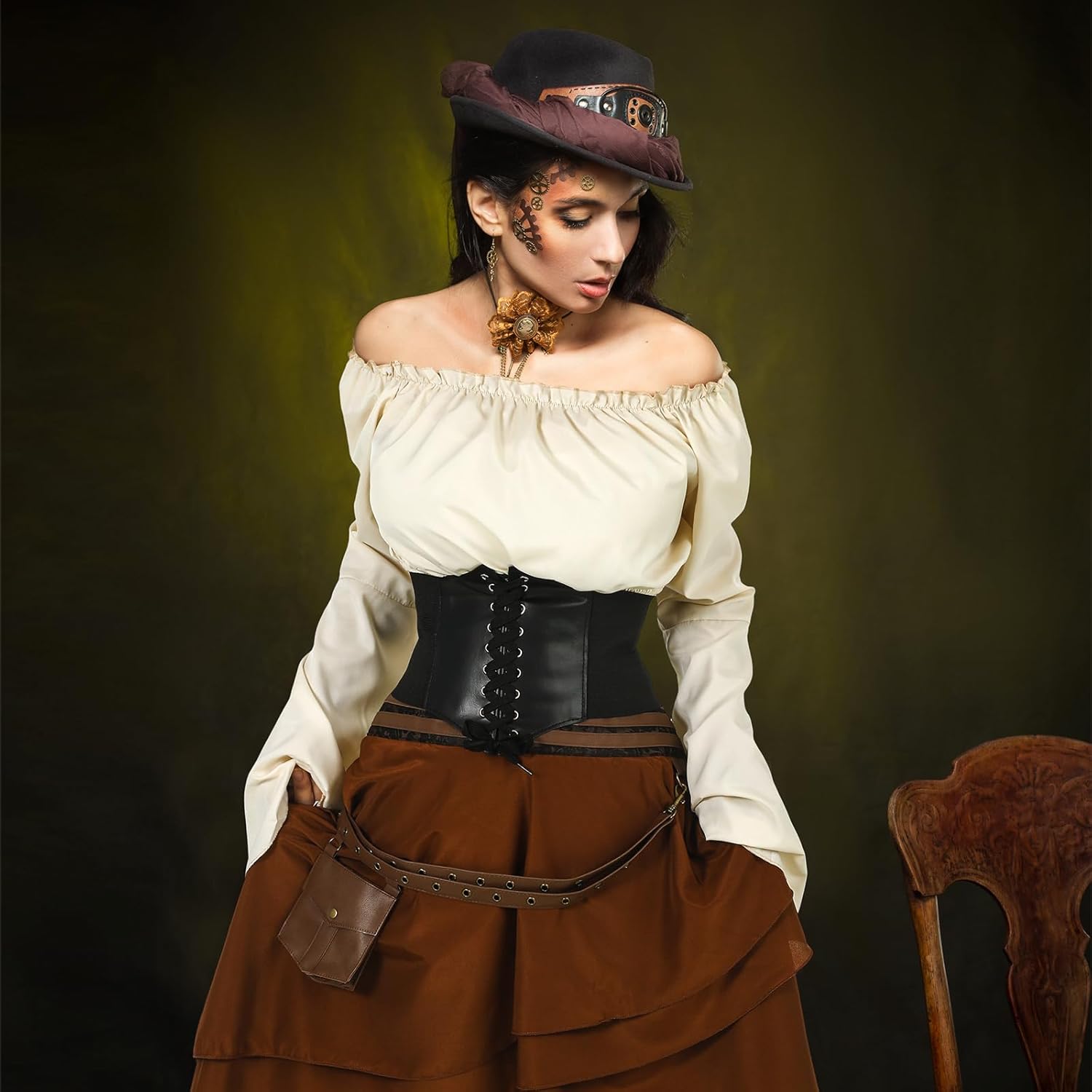 Newcotte Pirate Costume Halloween Women Renaissance Costumes Gothic Skirt Victorian Pirates Skirts Pirate Top Medieval - Image 5