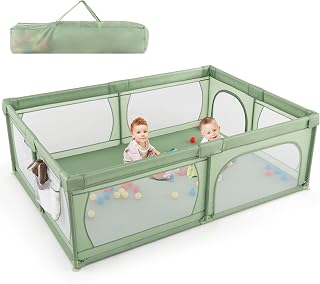 LIFEZEAL Parque Infantil, Parque Plegable 206x147x68,5 cm, Área de Juego con 50 Pelotas de Colores, 0-3 Años Parque con Bolsa de Almacenaje (Verde 2)