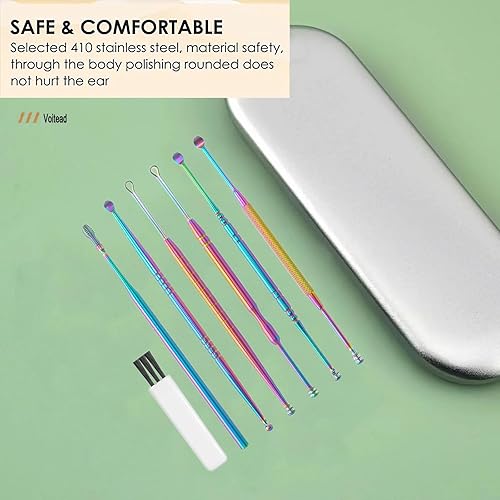 Miniatura 2 de Voitead Kit de eliminación de cera de oído, 7 piezas, kit de limpieza de oídos, herramientas de eliminación de cera de oídos de acero inoxidable con