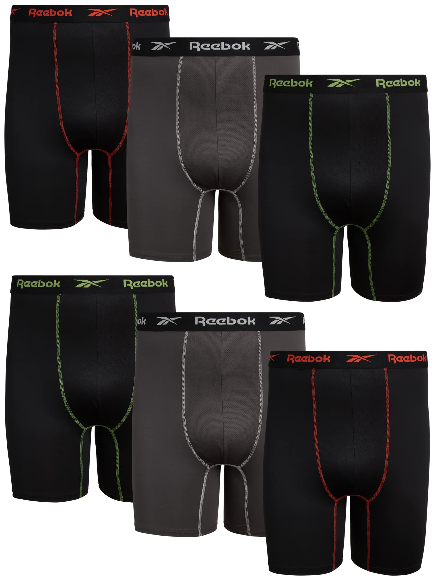 Reebok Men's Black/Blackened Pearl/Black ’S Underwear – Big And Tall Performance Boxer Briefs (6 Pack)(2Xl – 4XL), //Grey, Xxxxl