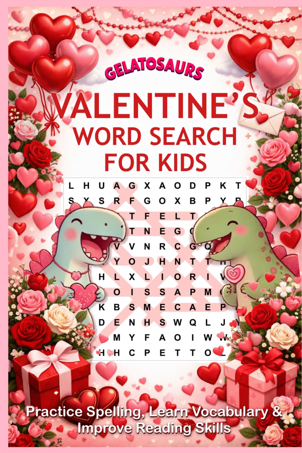 Gelatosaurs Valentine’s Day Word Search for Kids: Fun and Heart-Filled Puzzle Activities for Ages 6–10 with Bonus Coloring Pages