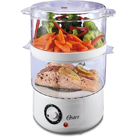 Oster Double Tiered Food Steamer, 5 Quart, White (CKSTSTMD5-W-015)