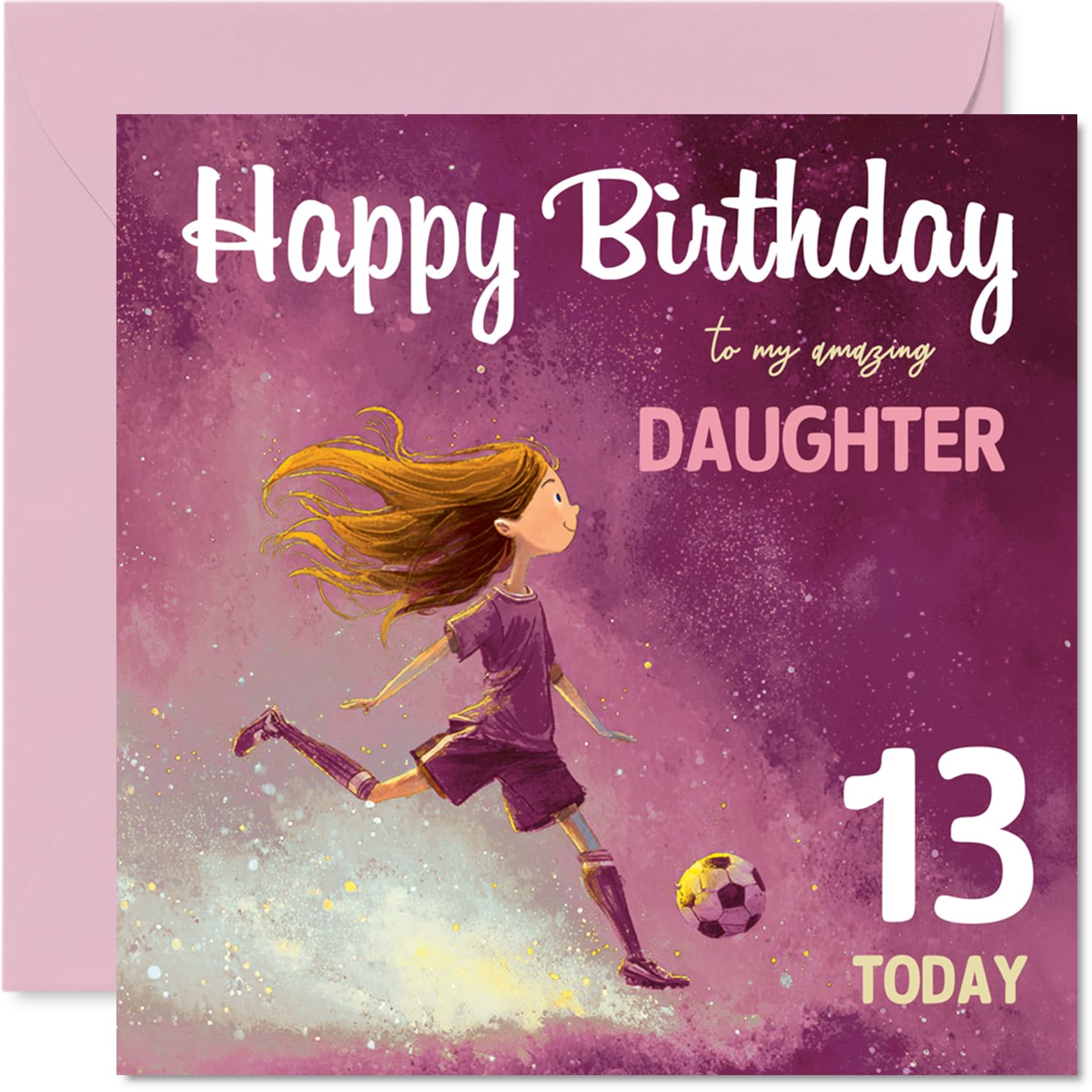 13th Birthday Cards for Daughter - Football Girl - Happy Birthday Card for 13 Year Old Girl Daughter Stepdaughter, 145mm Bday Greeting Cards
