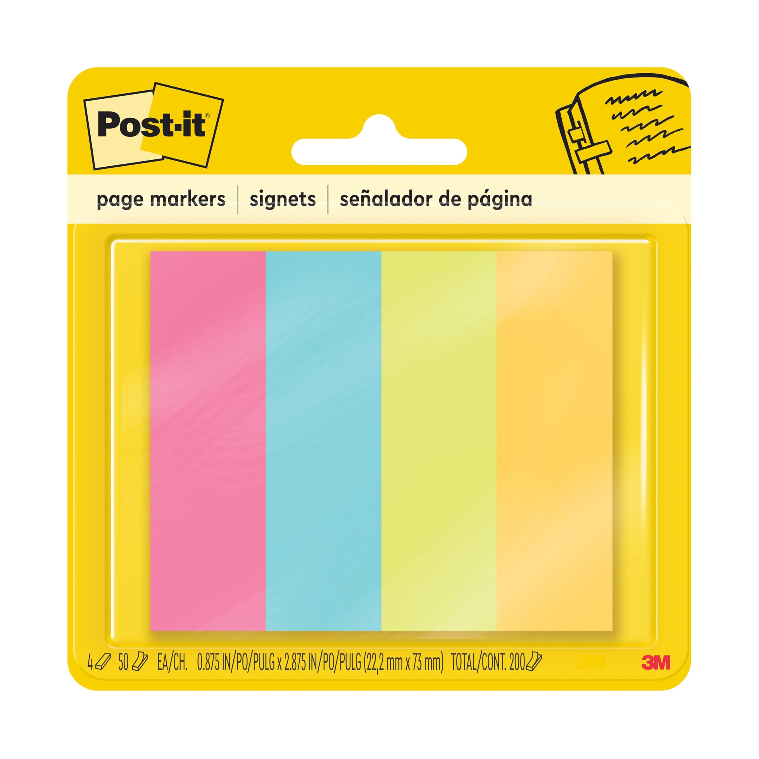 Post-it Page Markers 7/8 x 2 7/8 in x (22.2 x 73 mm) Assorted colors, 4 colors/pack | Mark, Highlight, Color Code | No damage | Page Markers | Book Tabs | Small Sticky Notes