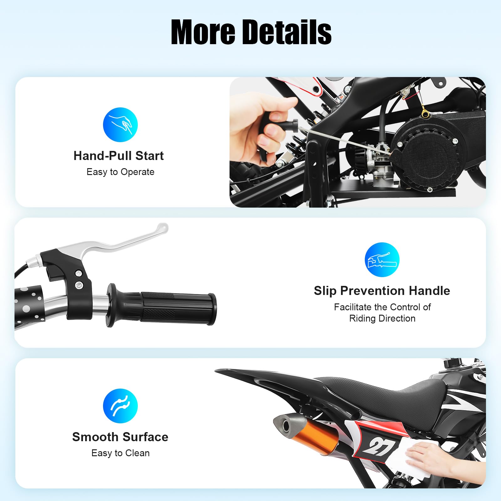 49cc Dirt Bike,Kinder Jugend Crossbike Pocket Cross,10 Zoll 2-Takt Motorrad Motorbike,Hand-Zug-Start-Methode,Scheibenbremsen,Bis 60 km/h, Max 100kg, Motorsport Pocket Crossbike (Schwarze)
