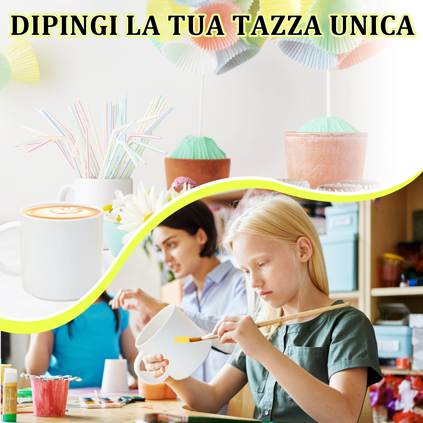 Scettar Paintable Mug Kit, Tazze da Dipingere Kit, Set di Ceramica Fai Da Te, Include Tazze, Colori, Pennelli, Spugne, Tavolozze, Borsa Portaoggetti, Manuale di Istruzioni, Regalo Creativo per Adulti