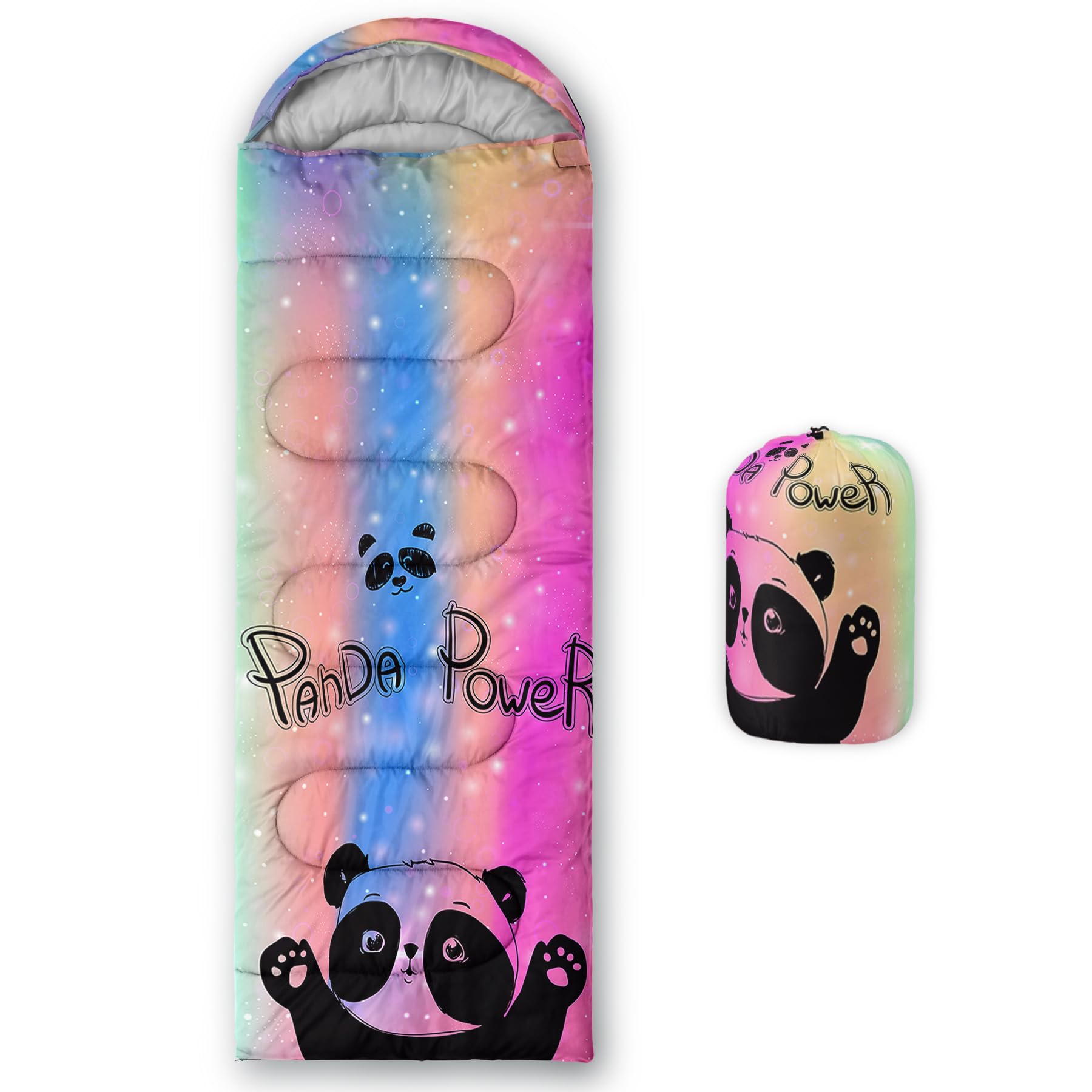 HOSIMA Sleeping Bags for Boys Girls Kids,Rainbow Panda Printeded Lightweight Warm Portable Outdoor Indoor-Waterproof Cold Weather Resistant Sleeping Bag for Camping Hiking(Panda) โ image 1