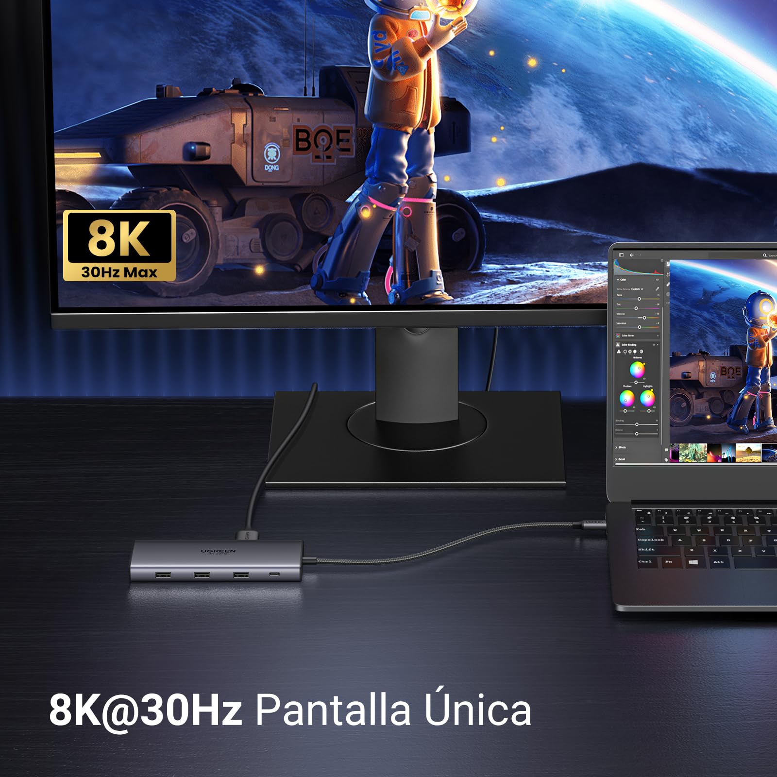 UGREEN Revodok Pro 210 Docking Station USB C 10 En 1 Doble HDMI 8K30Hz 4K60Hz Hub Adaptador Tipo C a Ethernet RJ45 Gigabit PD 100W Lector Tarjeta SD TF Compatible con MacBook Pro Air M4 M3 M2 M1