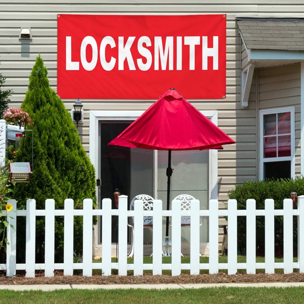 Vinyl Banner Multiple Sizes Locksmith Red Background Business Outdoor Weatherproof Industrial Yard Signs 4 Grommets 16x40Inches