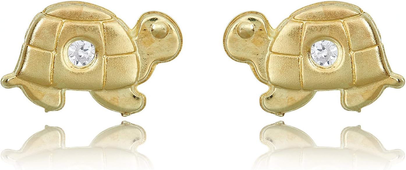 AVORA 14K Yellow Gold Tortoise Simulated Diamond CZ Stud Earrings