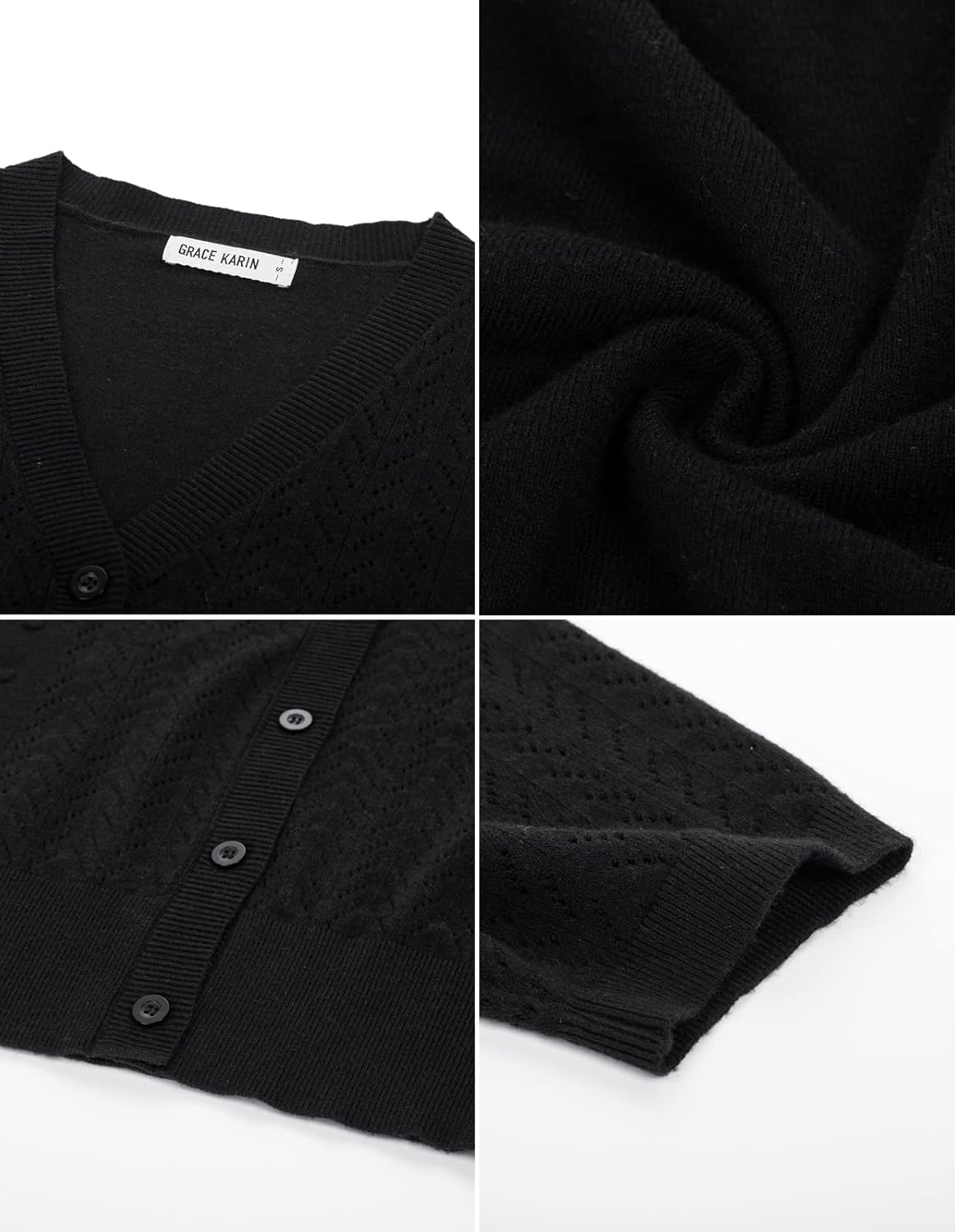 GRACE KARIN Cropped Cardigan Sweaters for Women Short Sleeve Crochet Knit Bolero Shrug V-Neck Button up Tops - Image 4