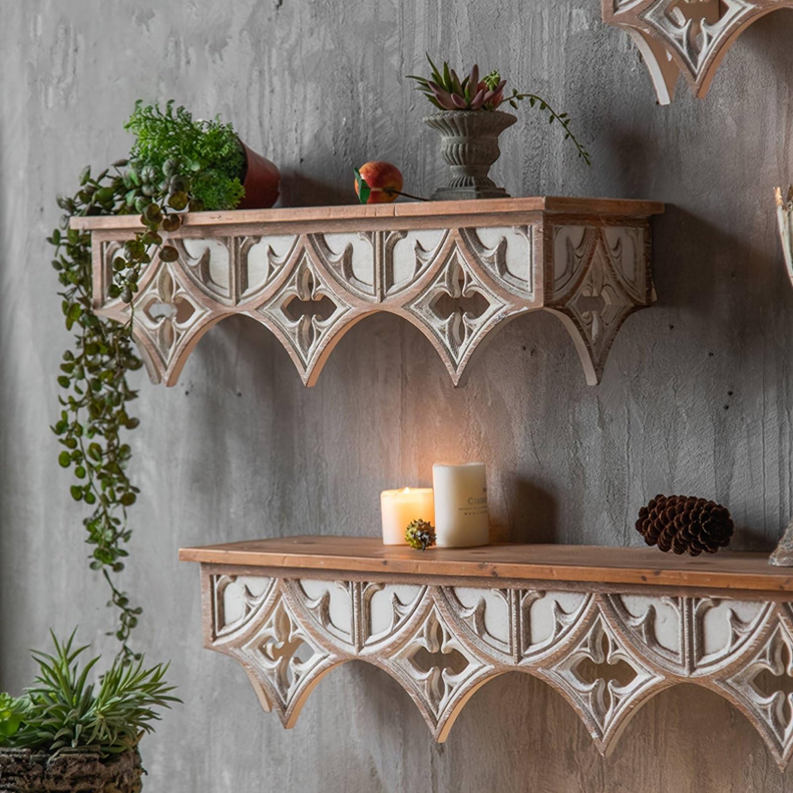 Mensola da Parete Mensola Scaffale Ripiano Decorazione in Legno Massello Stile Country per Mettere Accessori Adatta a Soggiorno Camera Ingresso, 40 Cm