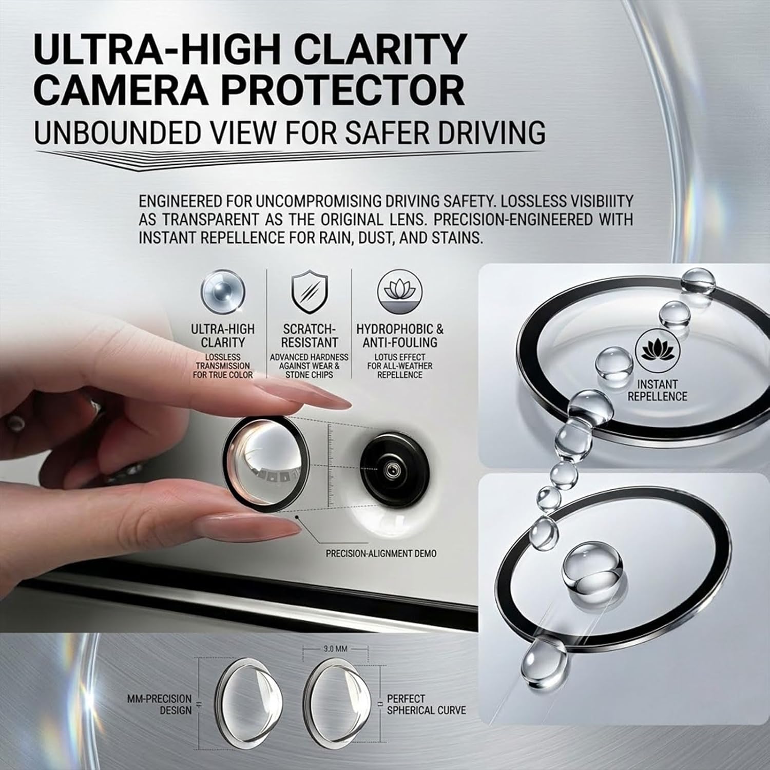 Car Camera Lens Protector,Car Backup Camera Lens Protector HD Clear Anti-Rain Anti-Fog Rear View Camera Cover, Universal Waterproof Anti-Scratch Reversing Camera Shield Sticker (6PCS)