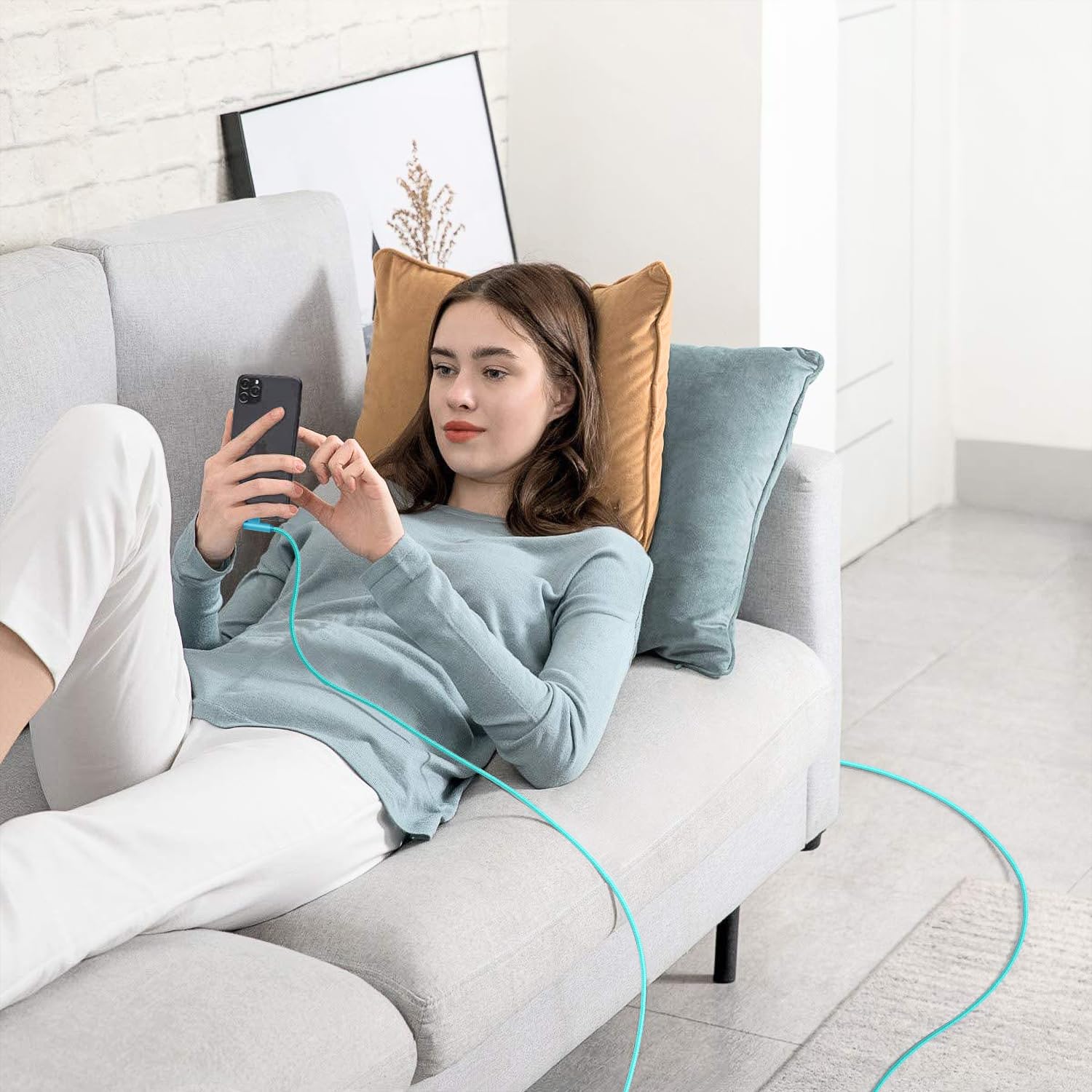 APFEN Cable Lightning para iPhone de 10 pies, paquete de 3 unidades de 90 grados de largo, cable de carga trenzado de nailon resistente, certificado MFi, compatible con iPhone 13/12/11/Pro/X/XS/XR/8/7