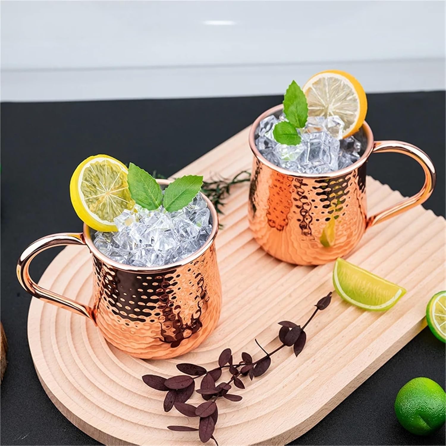 6Pcs Cocktail Wine Cup Moscow Mule Mug Stainless Steel Hammered Copper Plated Beer Cup Coffee Bar Tools、Drinkware Cup(Gold)