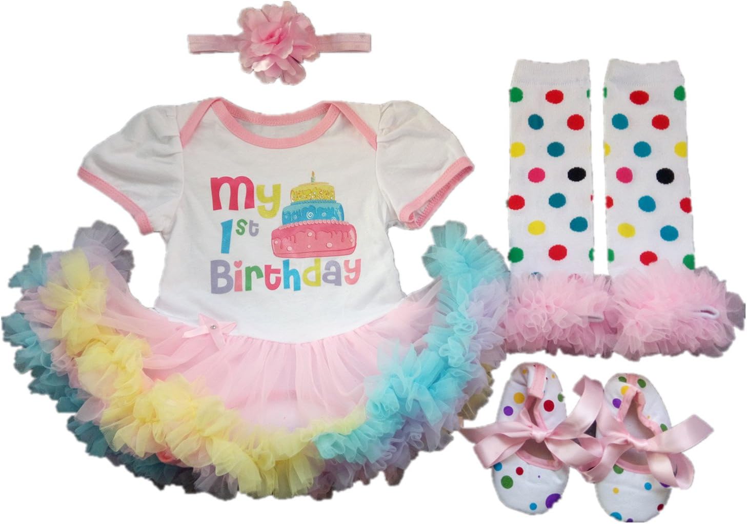 AISHIONY 4PCS Baby Girl Newborn 1st Birthday Tutu Onesie Outfit Princess Dress