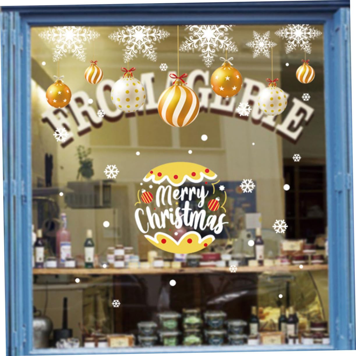 TOPBATHY 5 Blätter Statische Weihnachtsaufkleber Weihnachtskugel Fenster Haftet Weihnachtstüraufkleber Fensterschneeflocken Aufkleben Winterliche Fensterfolie Weihnachtsfensteraufkleber Pvc