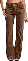 Flamingals Women's Mid Rise Wide Leg Corduroy Flare Pants - Straight Leg Work Trousers 32" Inseam, Stretchy Comfort