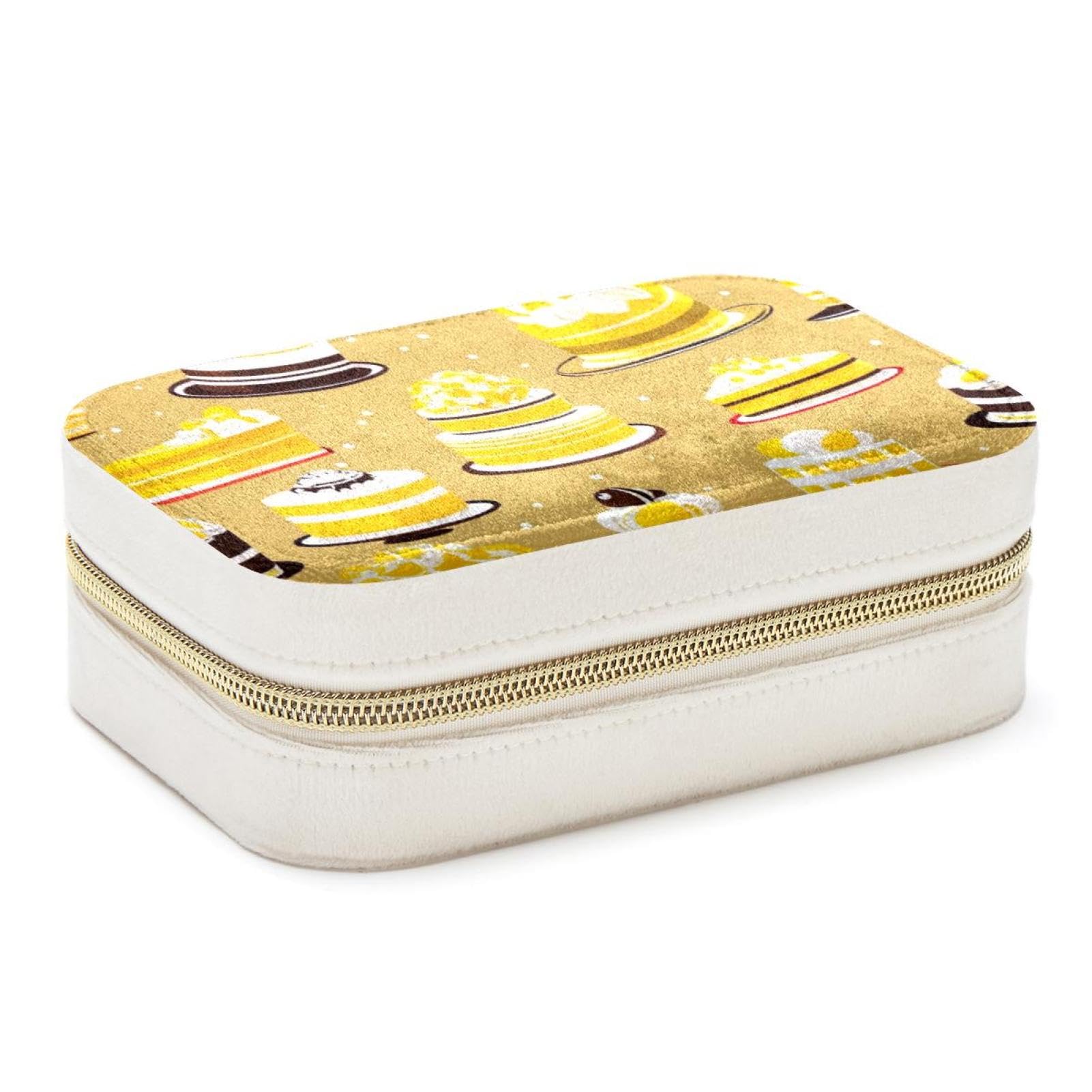 Boîte à bijoux spacieuse motif dessert jaune avec organiseur de voyage