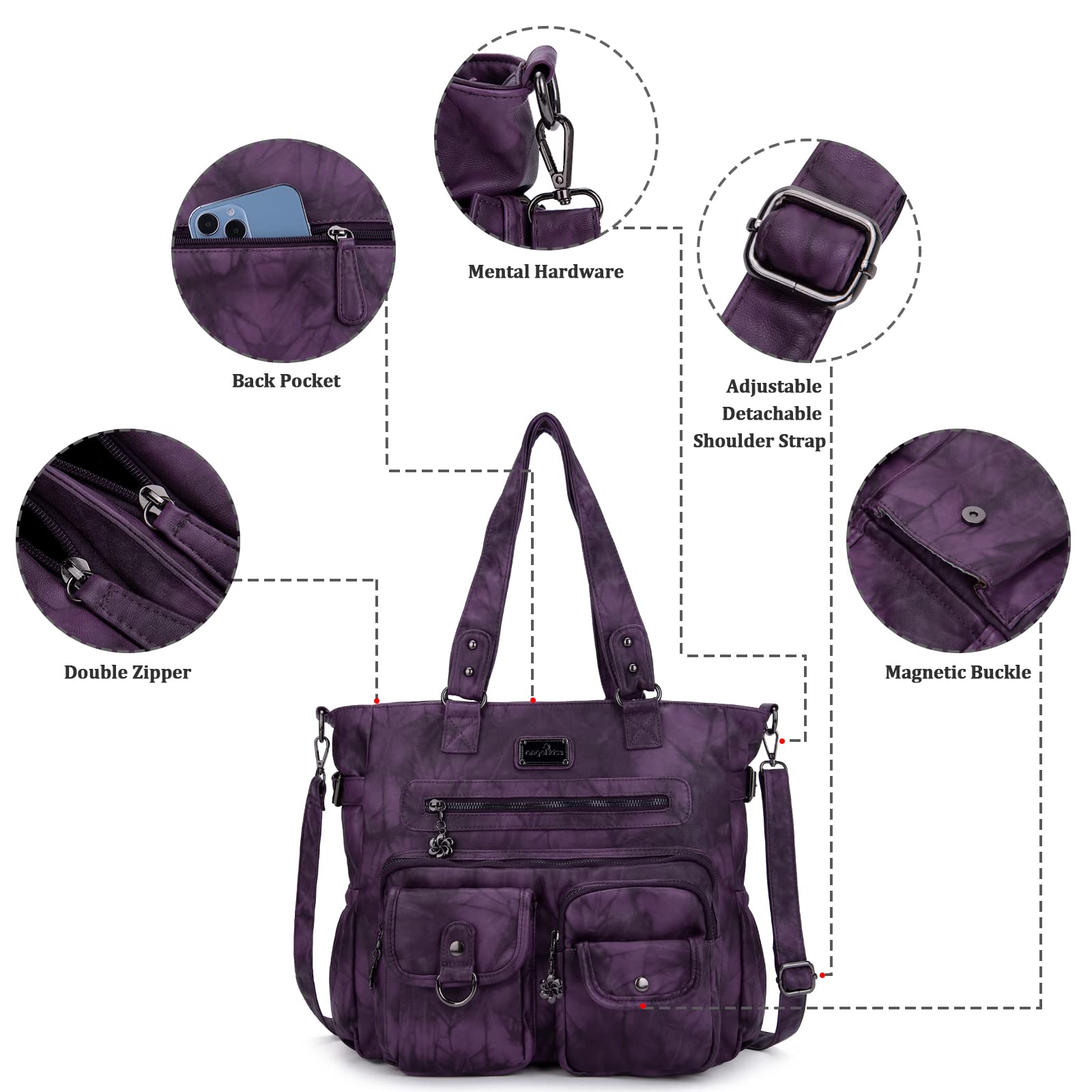 Angelkiss - Bolsos y bolsos de mano para mujer, de piel suave, bolso de hombro para mujer, Morado oscuro5, XX