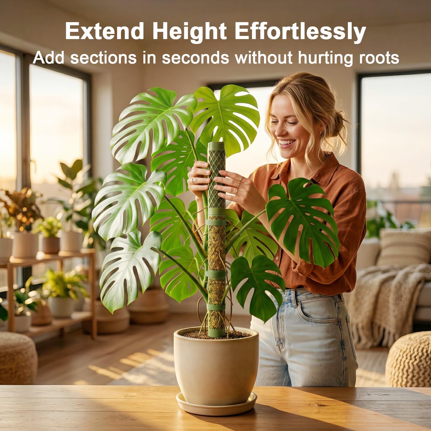 Support de plante Monstera en mousse – Piquets empilables en forme de D de 108 cm pour plantes d'intérieur – Bâtons en plastique anti-pourriture et treillis haut pour pothos grimpantes plantes