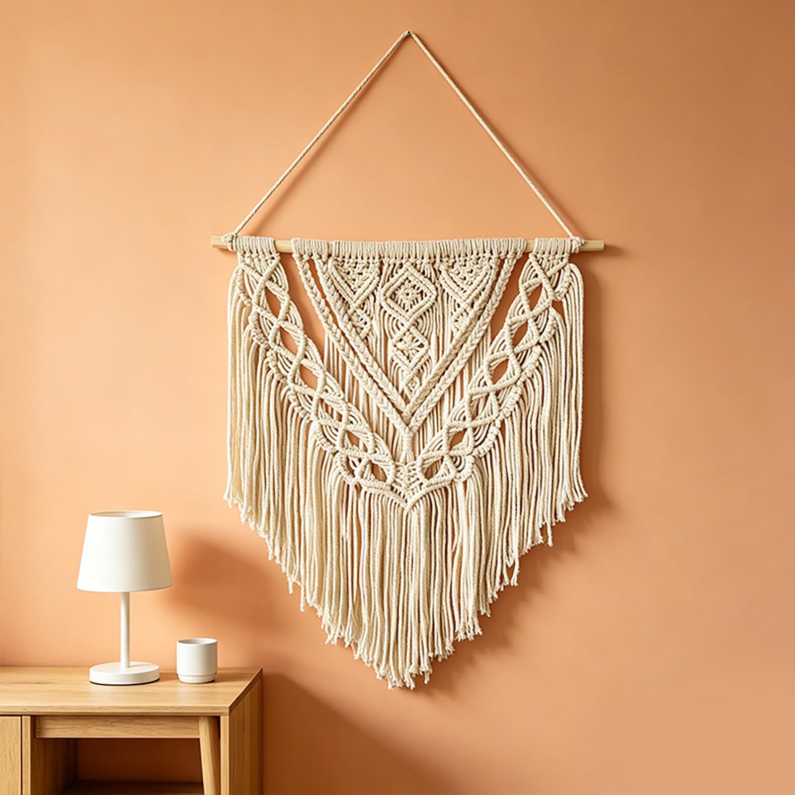 TaLcuS Boho Macrame Leaf Wall Hanging – Handmade Woven Feather Tapestry with Tassels, Bohemian Wall Art for Bedroom, Living Room, Apartment, Nursery ﻿(A3)