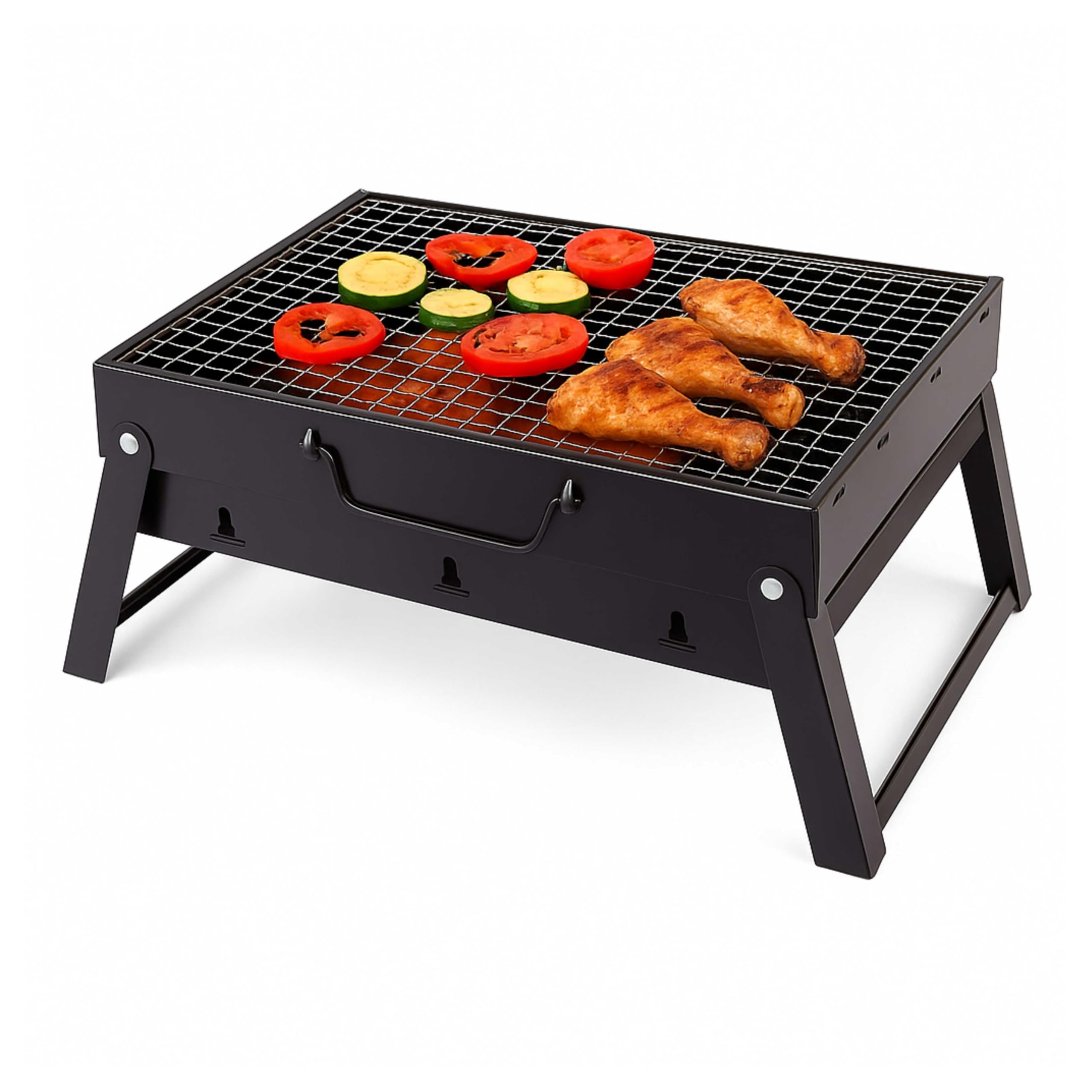 Adeptna Black Portable Folding Charcoal Bbq Grill Compact Tabletop Barbecue With Foldable Legs For Camping, Garden, Travel, Picnic & Outdoor Cooking – Durable Iron Construction With Spacious Cooking Surface