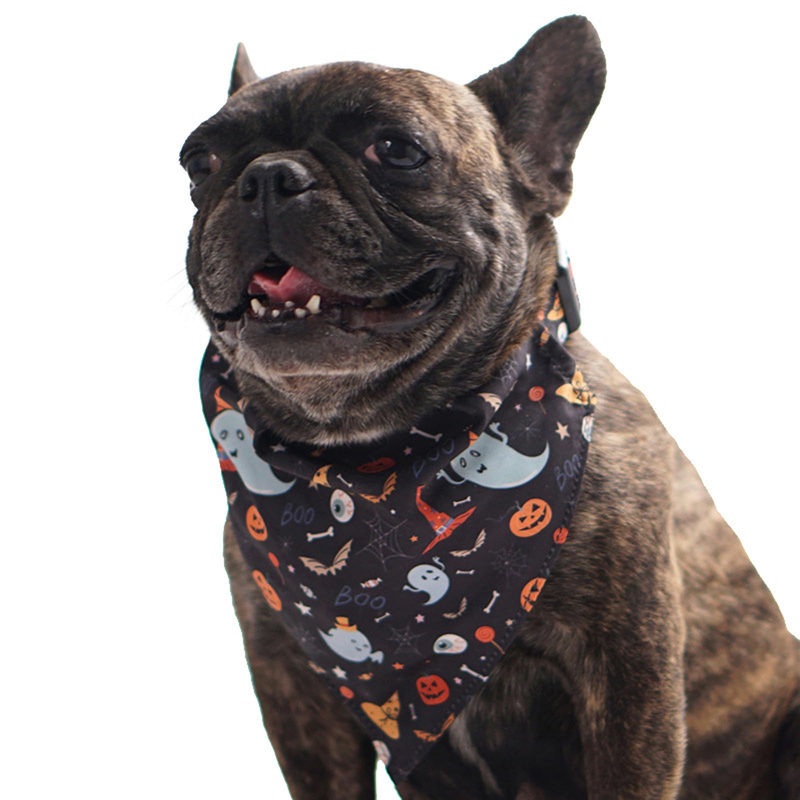 BT Bear Halloween Dog Bandanas,Dog Halloween Costume Pet Collar Pumpkin Ghost Bat Pet Scarf for Medium Large Dogs (L,Black Ghost)