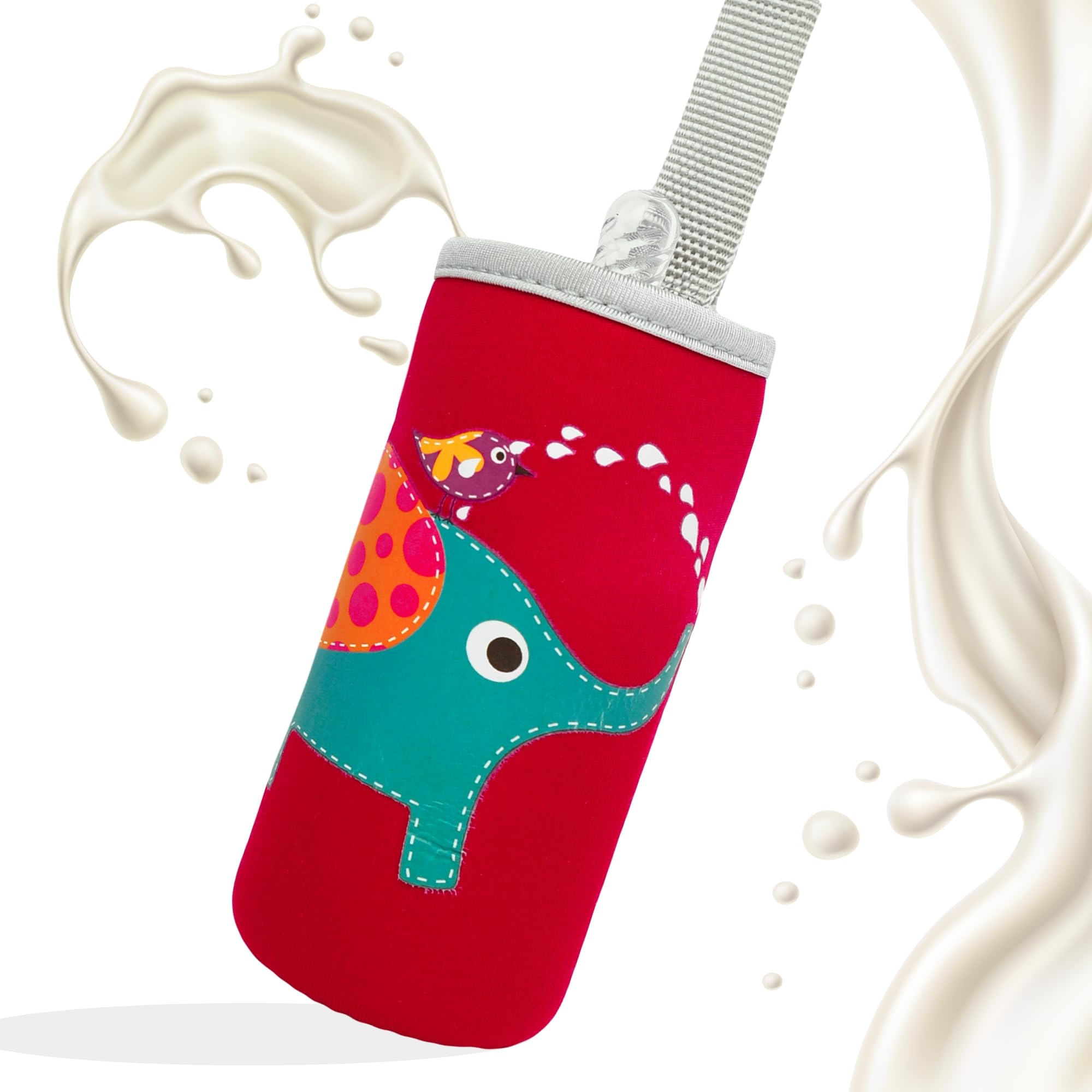 THE LITTLE LOOKERS Cute Animated Patterned Soft Stretchable Baby Feeding Bottle Cover with Easy to Hold Strap for 120ml, 150ml, 240ml (Elephant, Pack of 1)-image-23