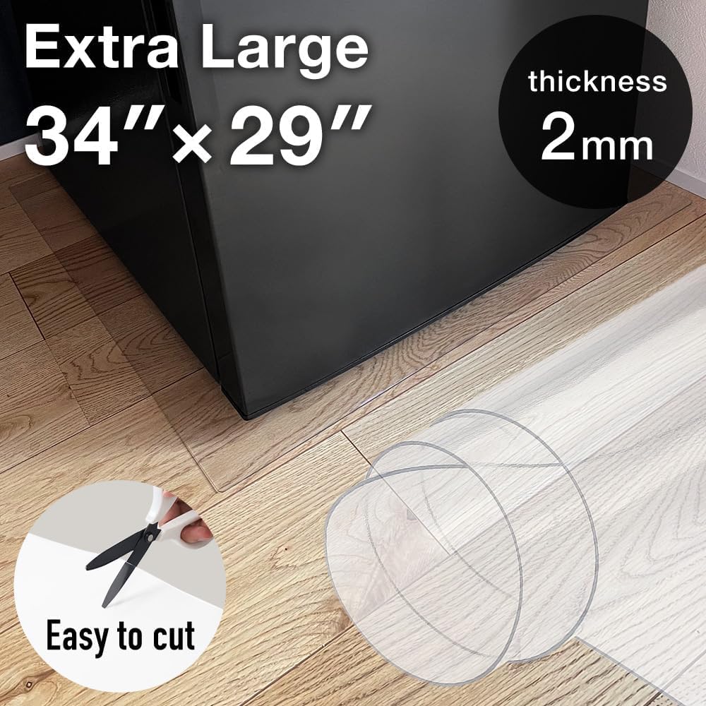 Japard Clear Appliance Floor Area Mat Refrigerator Protector PVC 34" x 29" / 2.8' x 2.4', 2mm Thick, Non-Slip Scratch-Resistant