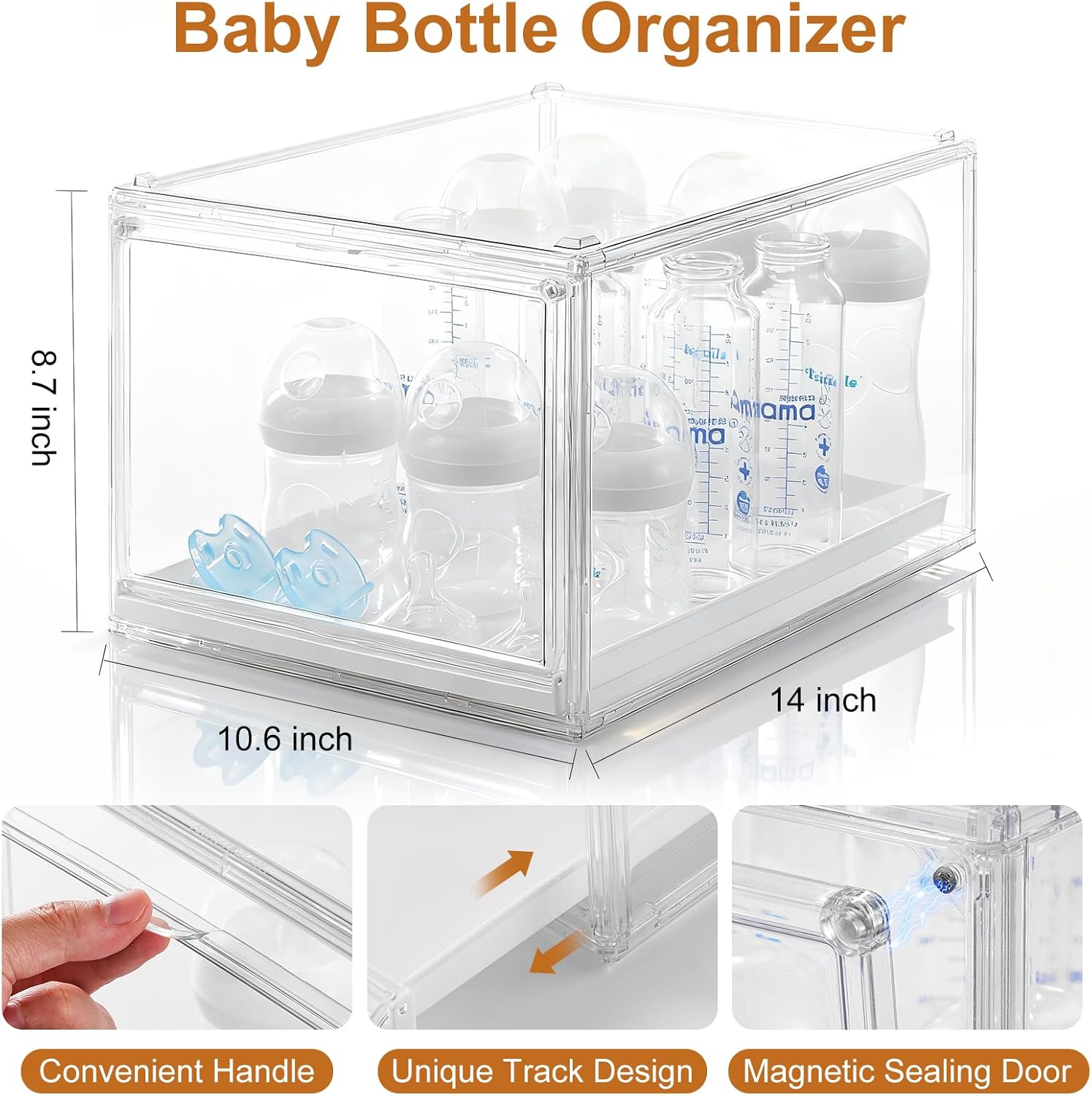 ERTIUANIO Baby Bottle Organizer, Clear Stackable Acrylic Storage for Countertop Cabinet, Baby Bottle Station Organizer with drawer for Pacifiers, Pump Parts