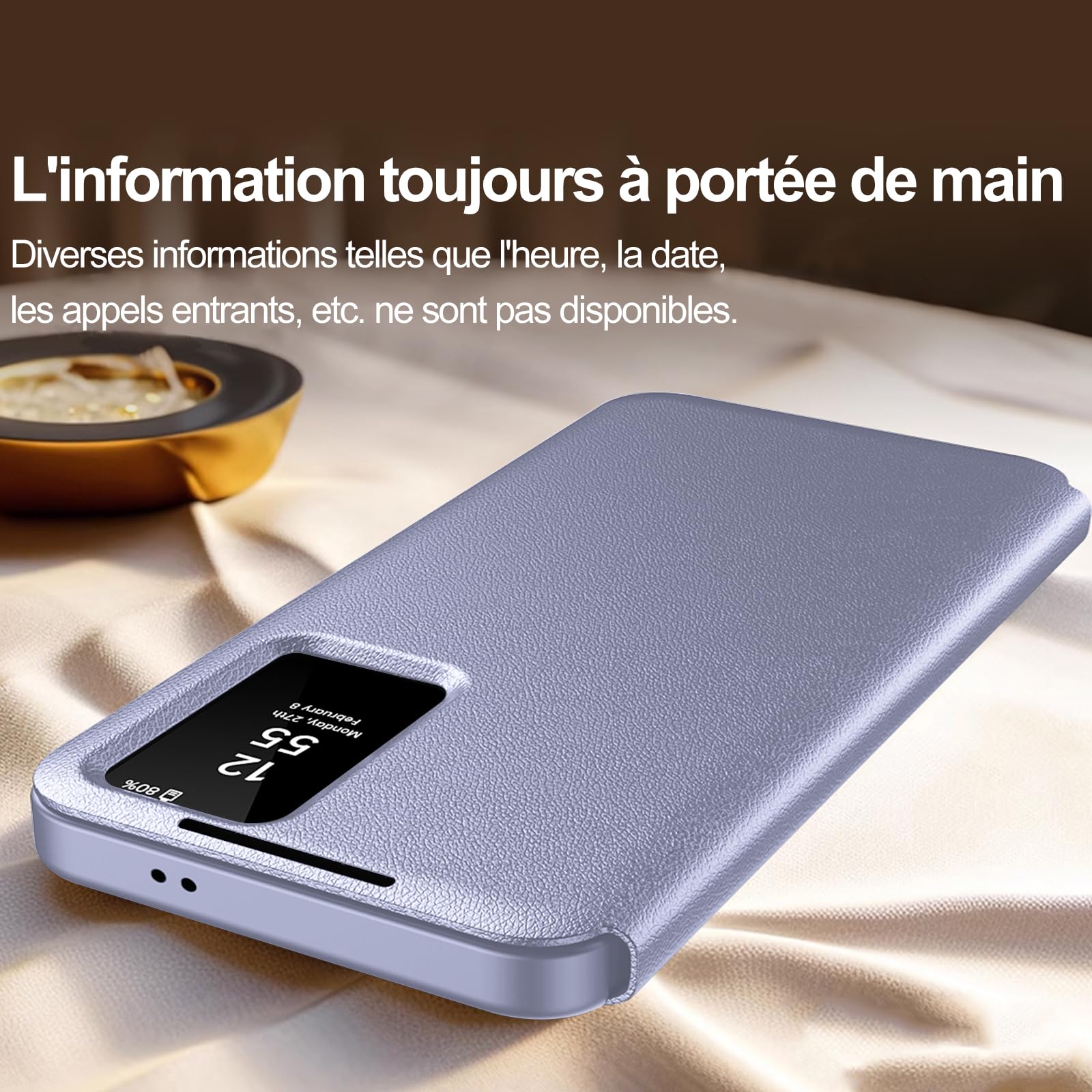 Cover per Samsung Galaxy S25 Plus Smart View con finestra intelligente, a portafoglio effetto pelle con porta carte, supporto pieghevole e protezione antiurto integrale, viola