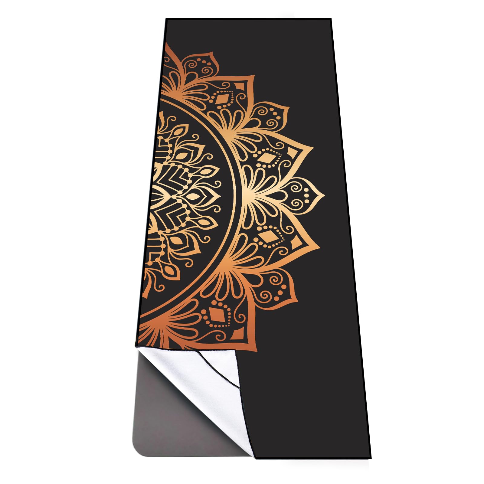 QiyI Yoga Mat Towel with Corner Pockets, Non Slip Sweat Absorbent Hot Yoga Towels, Soft Yoga Blankets with Travel Bag, Skidless Mat Cover for Workout, Gym, Fitness - 70"x26", Luxury Golden Mandala