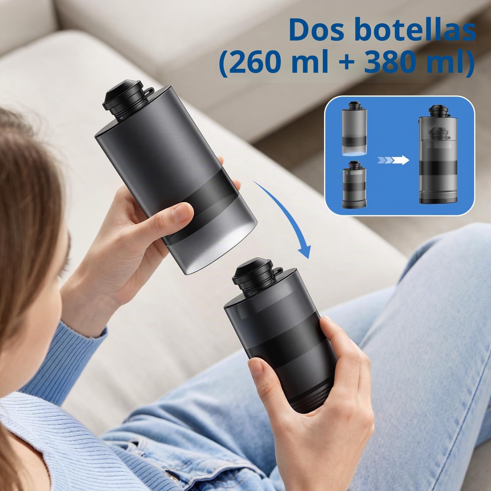 Bidé Portátil Eléctrico – Set 2 en 1 (640ml) con Boquilla 180°, Recargable USB, Impermeable IPX6 – Bidé de Viaje para Higiene Íntima, Postparto, Camping y Cuidado Perineal – Negro