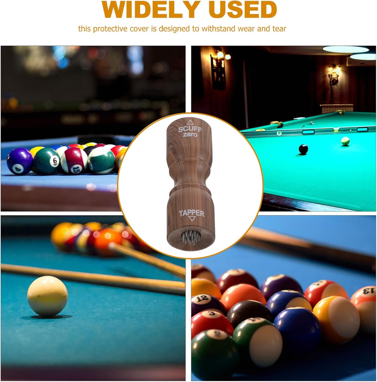 BESTYASH Billiard Cue Tip Tool with Needle, Pool Cue Joint Protector Deep Brown Wood Grain, Elastic Slip-Resistant Pool Stick Cover for Home and Club Use