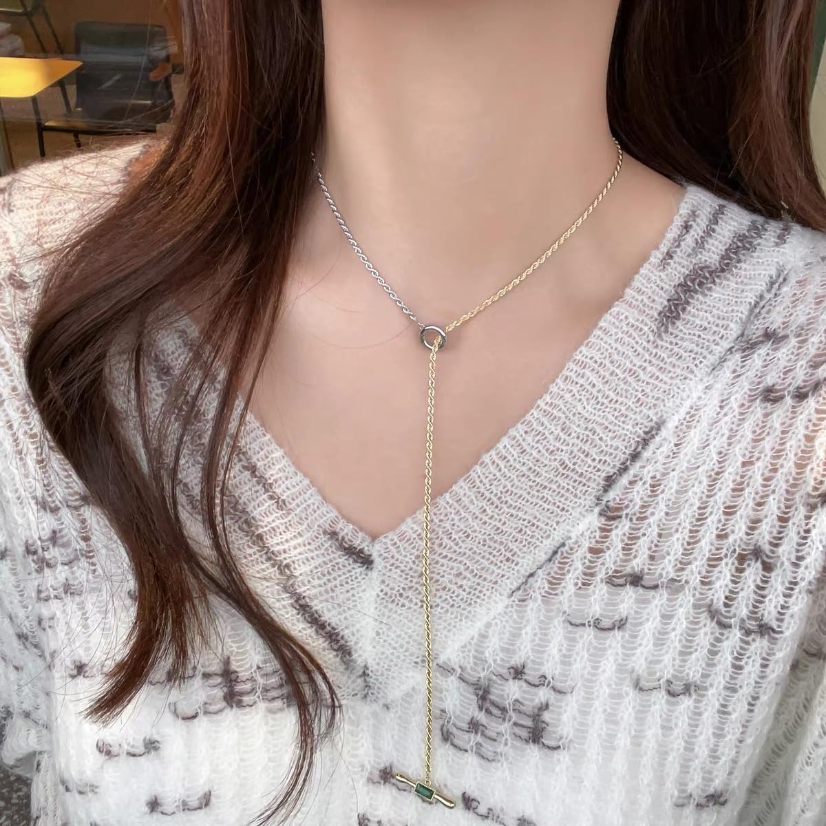 Y Chain Necklace for Women, Trendy 14k Gold Plated/Silver Y-Shaped Chain Pendant Necklace Gold Jewelry for Women - Image 3