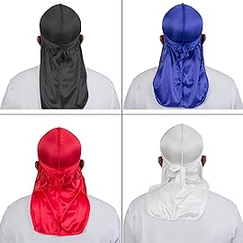 4PCS Silky Durags for Men Women 360 Waves with 1 Wave Cap, Silky Satin Durag Extra Long Tails