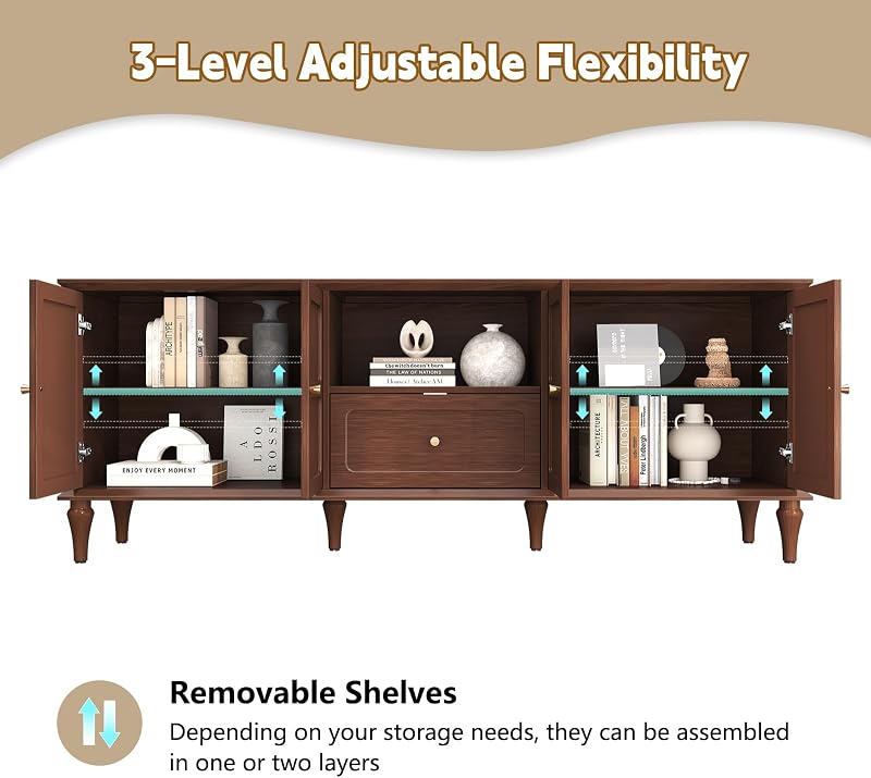 ARTPOWER 67" Mid-Century Modern TV Stand for TVs Up to 75 Inches, Brown image 6