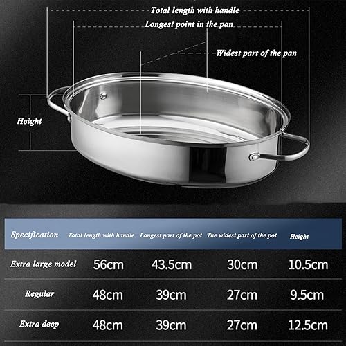 Miniatura 5 de Asador de pollo de alta cúpula ovalada de acero inoxidable con tapa y estante sartén grande cubierta para pavo, 3 tamaños, plateado (extra grande)