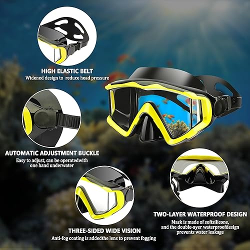 Miniatura 3 de AQUA A DIVE SPORTS Máscara de buceo antivaho para natación, máscara de esnórquel adecuada para adultos, buceo, natación, esnórquel, gafas