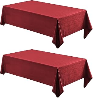 Veblandy 2 Pack Rectangle Tablecloth, 52x70 inch, Water Resistant Wrinkle Free Linen Textured Table Cloth Washable, Decorative Fabric Table Cover for Dining, Party and Camping, Red