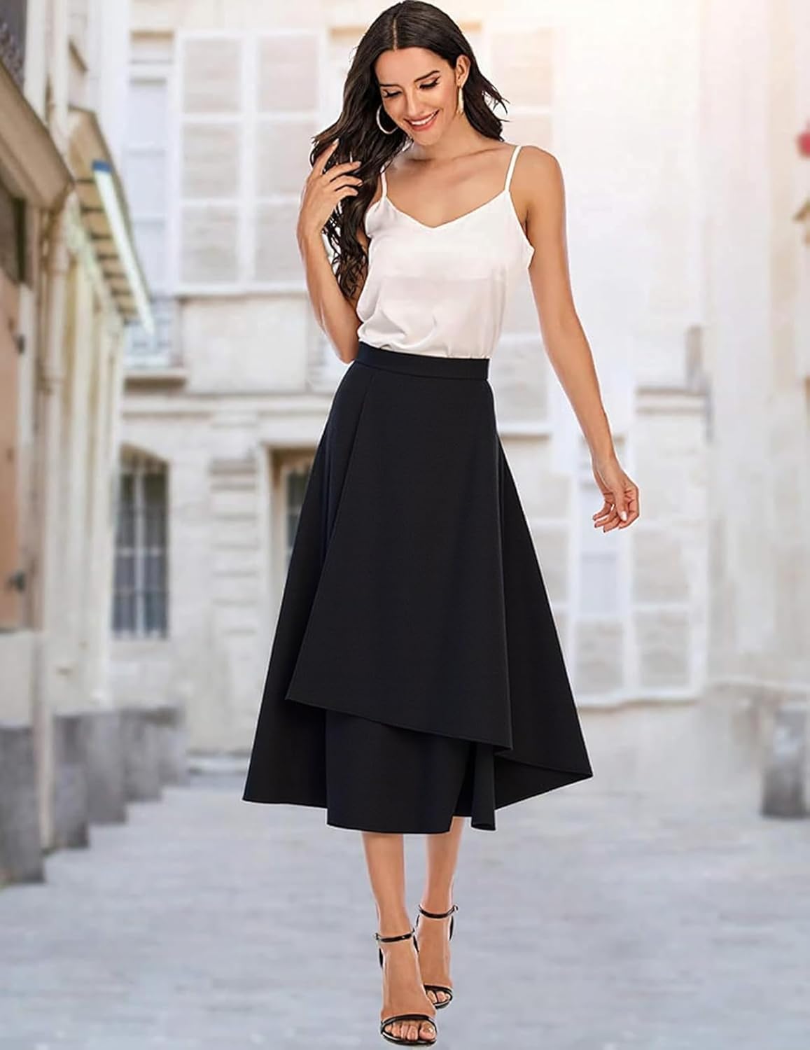 materasu Women A-Line Midi Skirt,High Waist Elegant Layered Flow Swing Skirt - Image 4