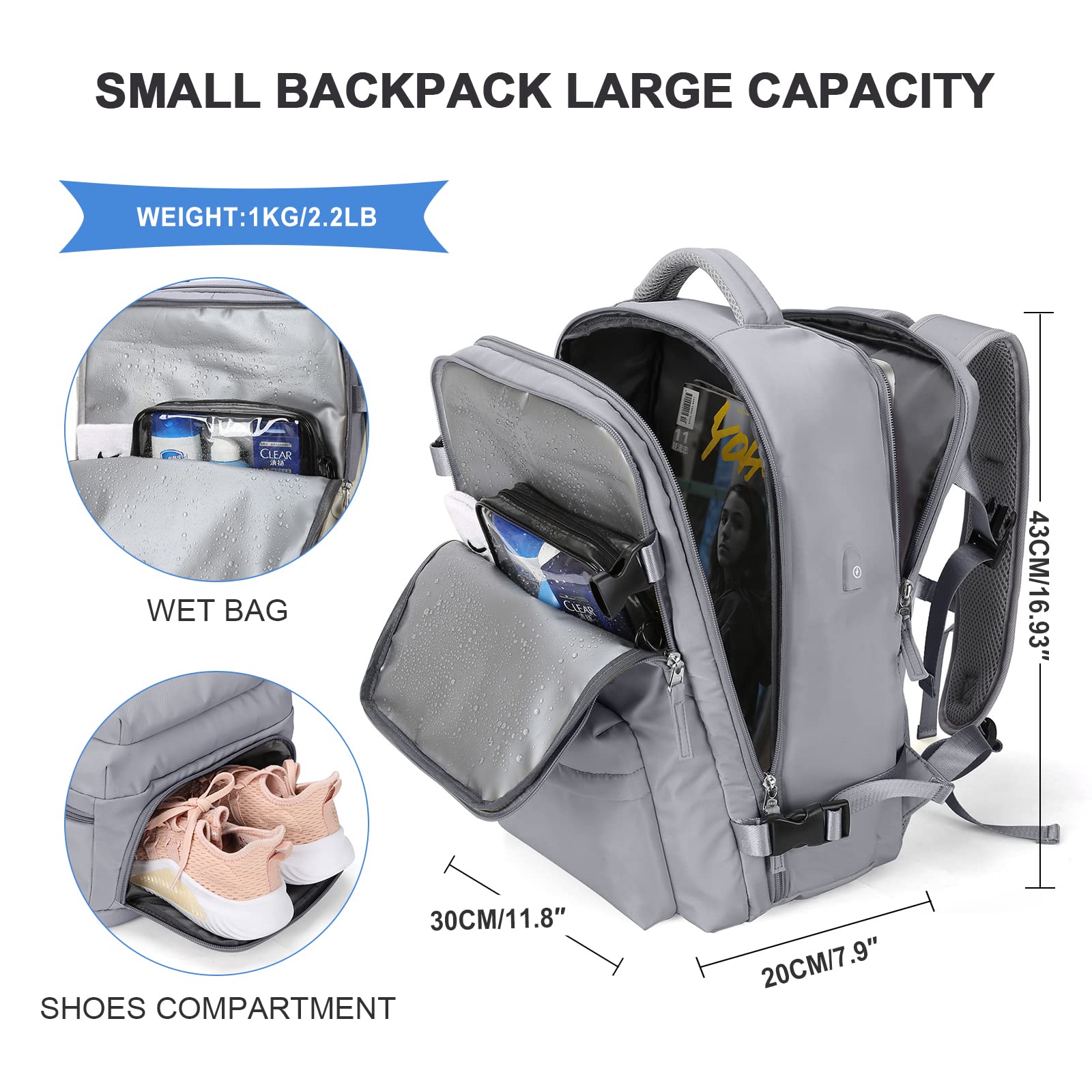 SZLX Borse da Cabina per Easyjet 45x36x20 Zaino da Viaggio Donna Ryanair 40x20x25 Bagaglio a Mano con porta usb zaino da viaggio aereo bagaglio a mano zaino per laptop Casual Daypack