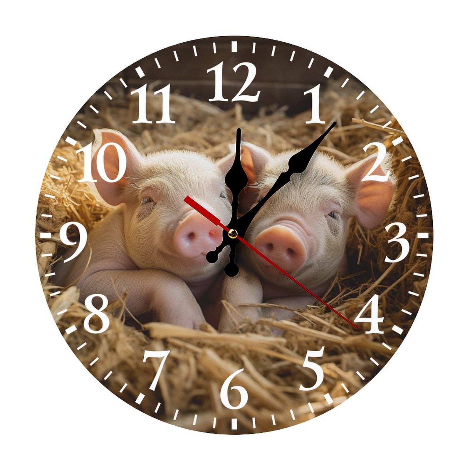 NTVOWPZO 10 Inch Wall Clock Pigs Battery Operated Wall Clocks Silent Non-Ticking Round Wall Clock for Living Room Kitchen Home Office Wall Decorative Clock
