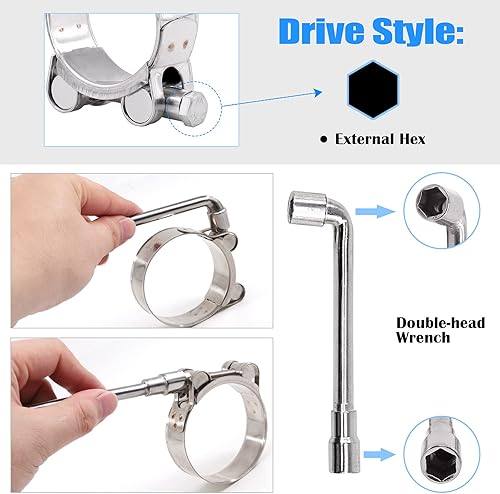 Miniatura 5 de Glarks 4 abrazaderas de manguera con perno en T de 1.890-2.008 in, acero inoxidable 304, abrazaderas de tubo ajustables para manguera de rango de