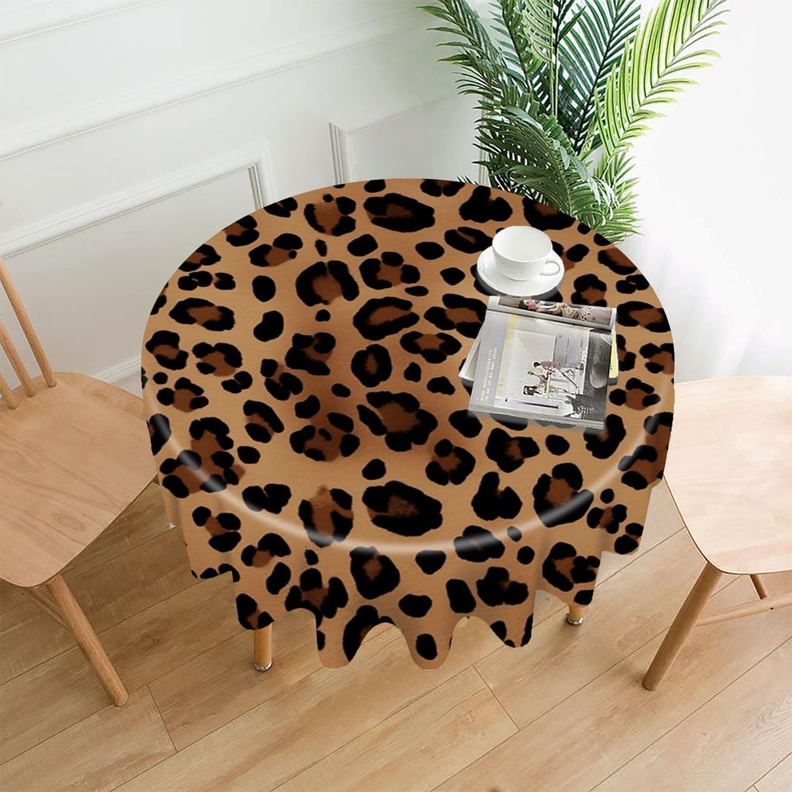 VstaDank Leopard Print Tablecloth Easy to Clean Polyester Round Table Cover Washable Round Table Cloth Wrinkle-Free Circle Decoration Tablecloth for Kitchen Dining Room 60"