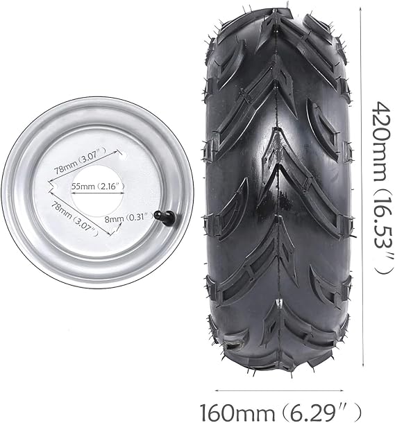 1PCS 16X8-7 Tubeless Tires Wheels with Rim | Front or Rear Tires with Rims for ATV Go Kart UTV Quad Bike Buggy