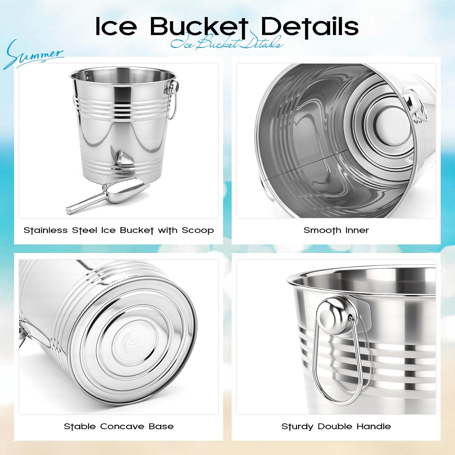 meekoo 10 Set 7.4 QT/ 7 L Ice Bucket with Scoop Bulk, Stainless Steel Champagne Ice Bucket for Parties Insulated Wine Chiller Buckets with Handle to Keep Frozen Longer, Ideal for Cocktail Bar Wine
