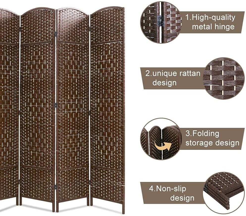 Room Divider Folding Privacy Divider 6 Ft Indoor Wall Divider Portable Partition Wood Screen, Brown (4 Panel)